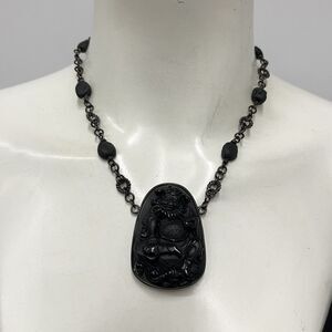 Barry Brinker Sterling Black Jade Necklace NWT Carved Buddha‎ 950 19" Long